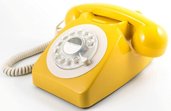 Telefone fixo, com design retro amarelo da marca GPO retro 